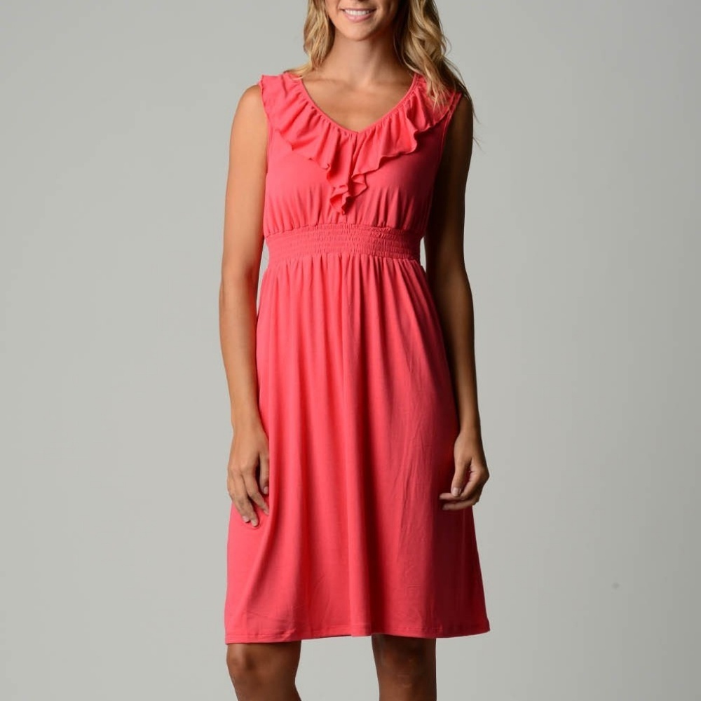 Women's Empire Waist Smocked Ruffle V-Neck Dress